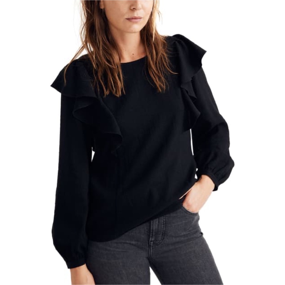 Madewell Ruffled Black Top Size Medium